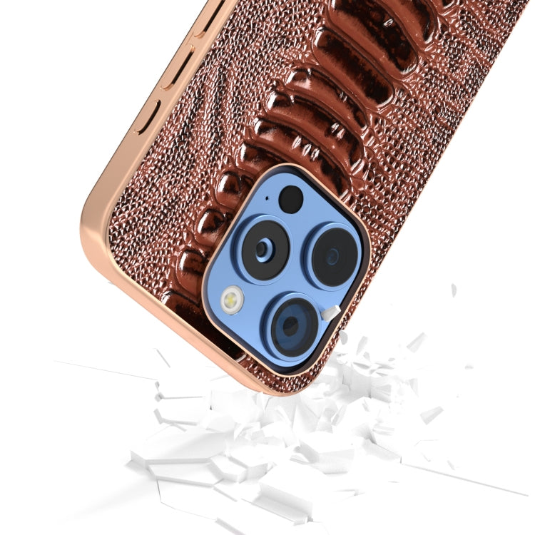 For iPhone 16 Pro ABEEL Electroplating Frame Genuine Leather Weilai Series Phone Case
