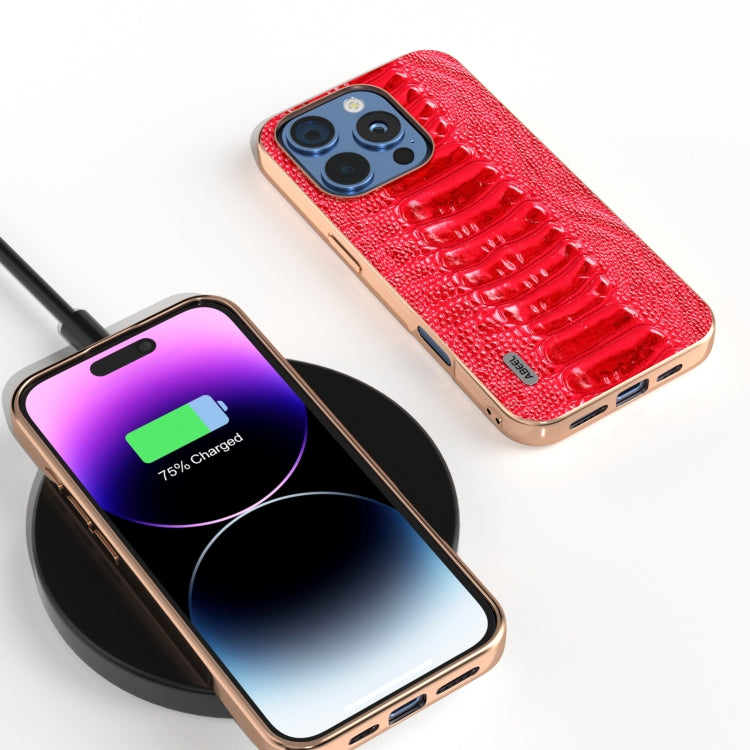 For iPhone 16 Pro ABEEL Electroplating Frame Genuine Leather Weilai Series Phone Case