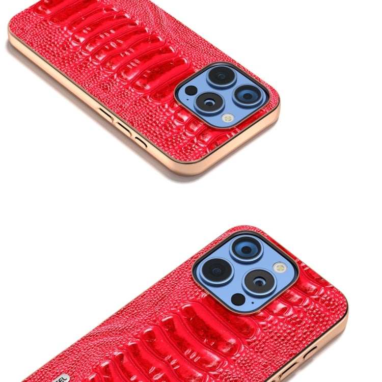 For iPhone 16 Pro ABEEL Electroplating Frame Genuine Leather Weilai Series Phone Case
