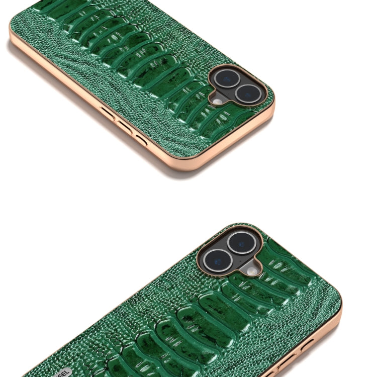 For iPhone 16 Plus ABEEL Electroplating Frame Genuine Leather Weilai Series Phone Case