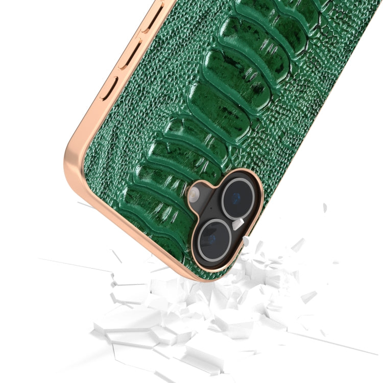 For iPhone 16 Plus ABEEL Electroplating Frame Genuine Leather Weilai Series Phone Case