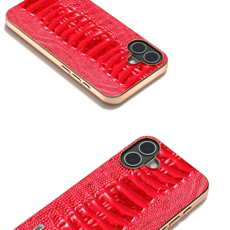For iPhone 16 Plus ABEEL Electroplating Frame Genuine Leather Weilai Series Phone Case