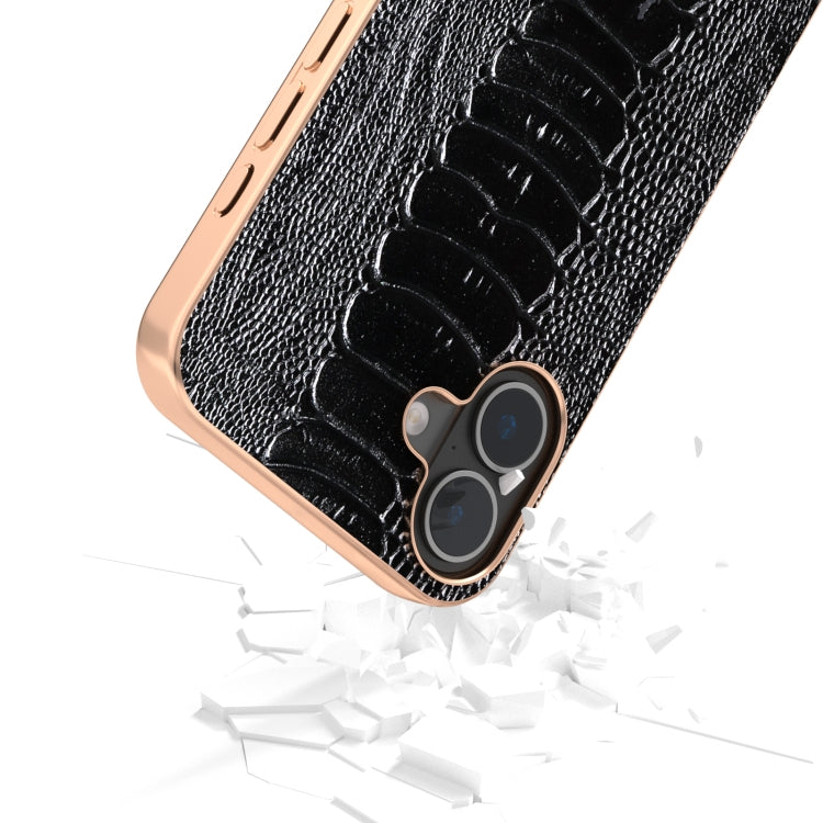 For iPhone 16 Plus ABEEL Electroplating Frame Genuine Leather Weilai Series Phone Case
