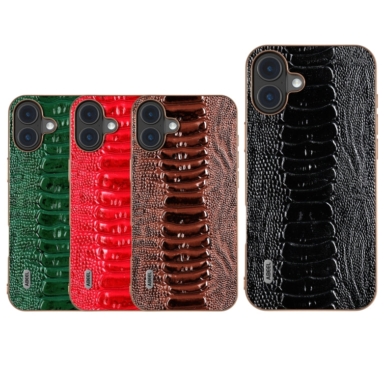 For iPhone 16 ABEEL Electroplating Frame Genuine Leather Weilai Series Phone Case