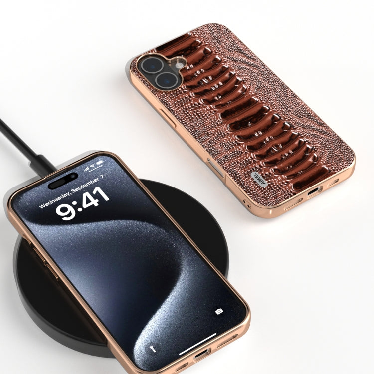 For iPhone 16 ABEEL Electroplating Frame Genuine Leather Weilai Series Phone Case