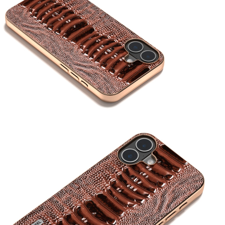 For iPhone 16 ABEEL Electroplating Frame Genuine Leather Weilai Series Phone Case
