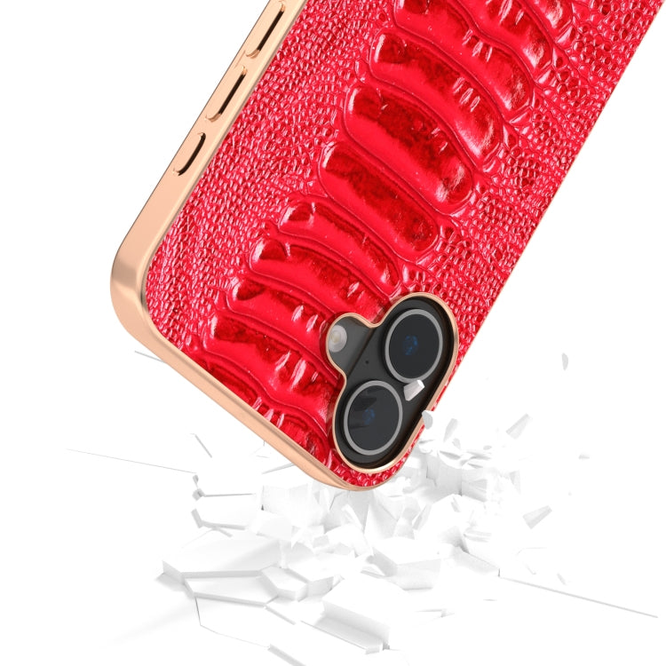 For iPhone 16 ABEEL Electroplating Frame Genuine Leather Weilai Series Phone Case