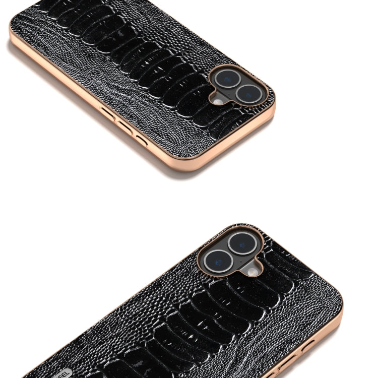 For iPhone 16 ABEEL Electroplating Frame Genuine Leather Weilai Series Phone Case