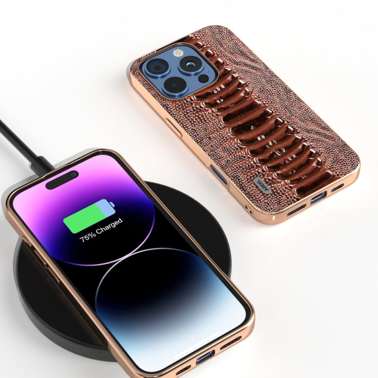 For iPhone 16 Pro Max ABEEL Electroplating Frame Genuine Leather Weilai Series Phone Case
