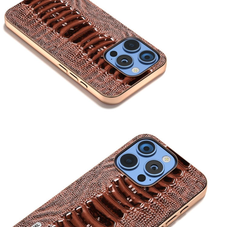 For iPhone 16 Pro Max ABEEL Electroplating Frame Genuine Leather Weilai Series Phone Case