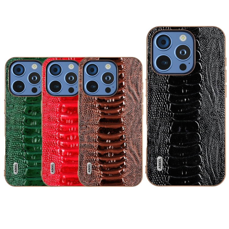For iPhone 16 Pro Max ABEEL Electroplating Frame Genuine Leather Weilai Series Phone Case