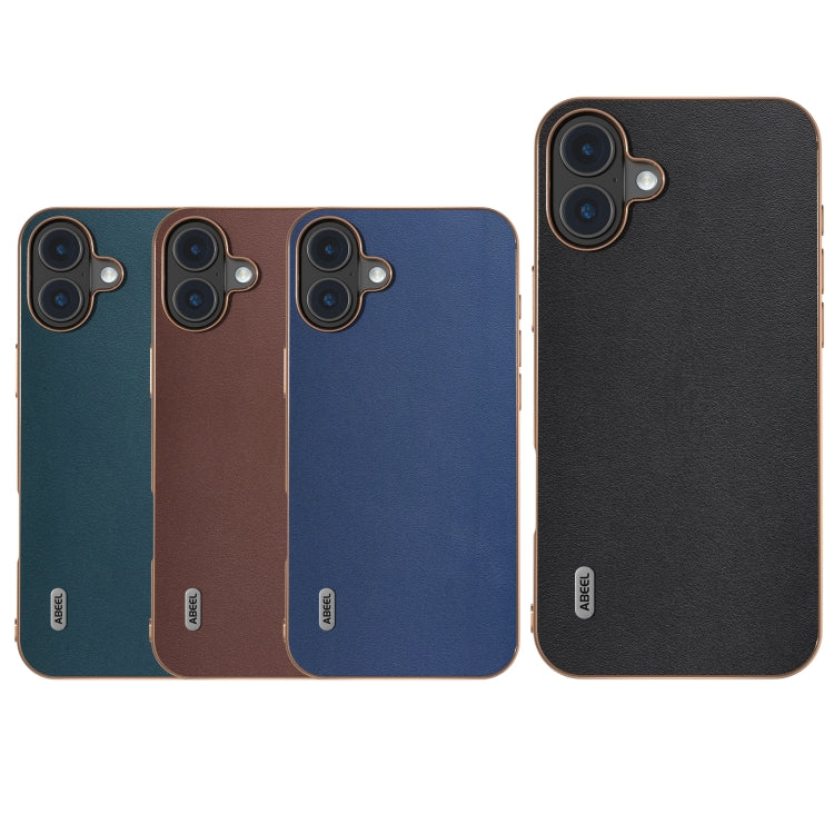 For iPhone 16 Plus ABEEL Electroplating Frame Genuine Leather Xiaoya Series Phone Case