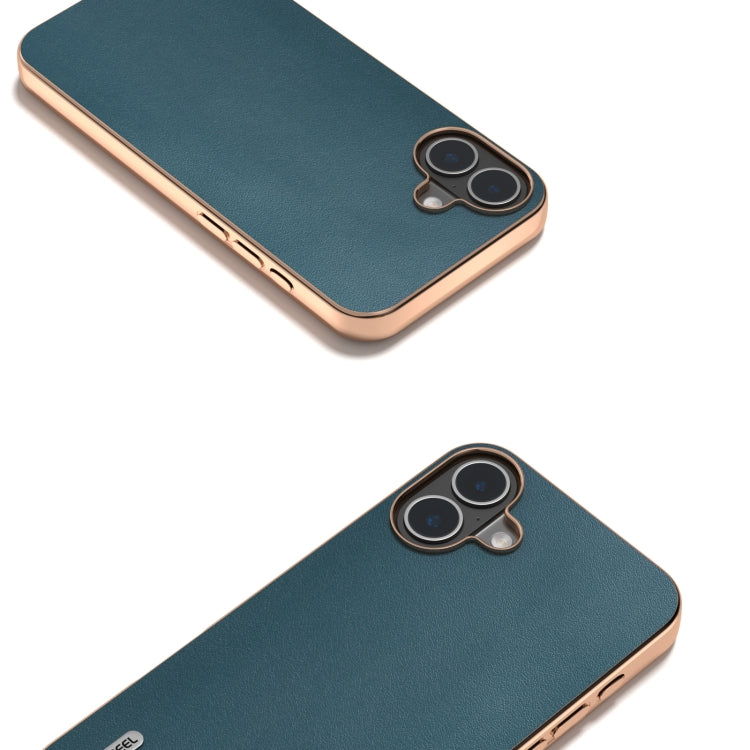For iPhone 16 ABEEL Electroplating Frame Genuine Leather Xiaoya Series Phone Case