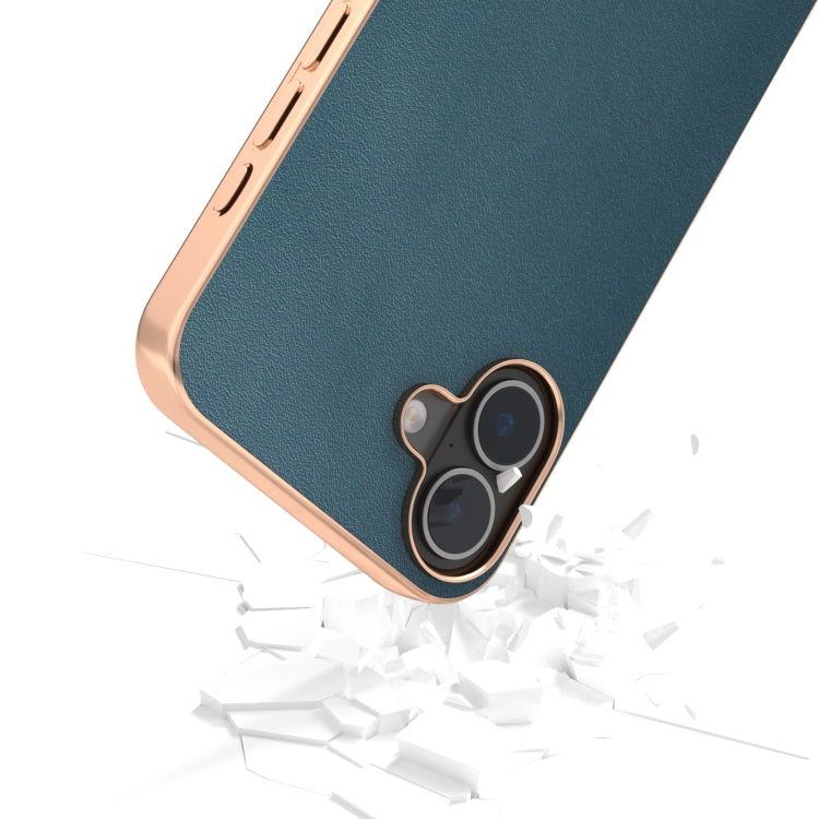 For iPhone 16 ABEEL Electroplating Frame Genuine Leather Xiaoya Series Phone Case
