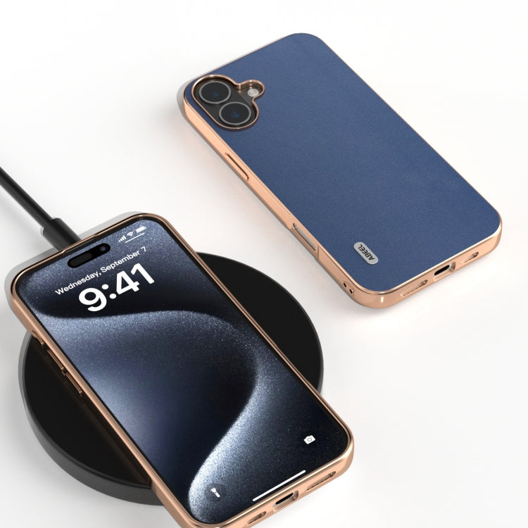 For iPhone 16 ABEEL Electroplating Frame Genuine Leather Xiaoya Series Phone Case