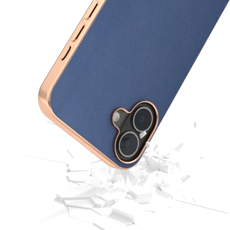 For iPhone 16 ABEEL Electroplating Frame Genuine Leather Xiaoya Series Phone Case