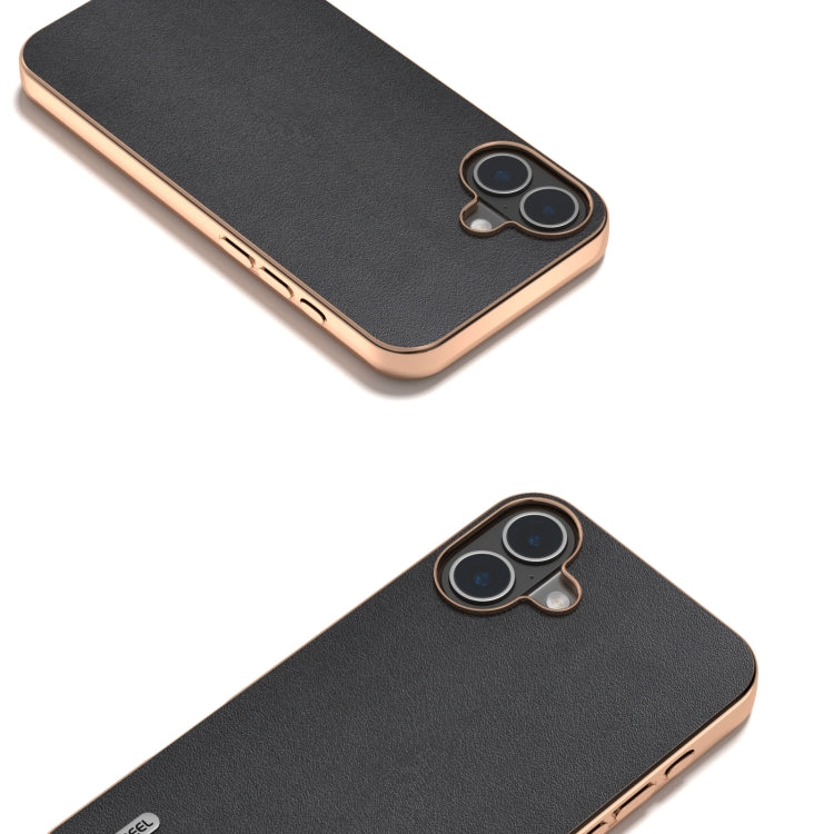 For iPhone 16 ABEEL Electroplating Frame Genuine Leather Xiaoya Series Phone Case