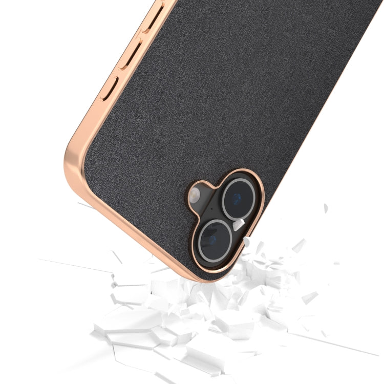 For iPhone 16 ABEEL Electroplating Frame Genuine Leather Xiaoya Series Phone Case