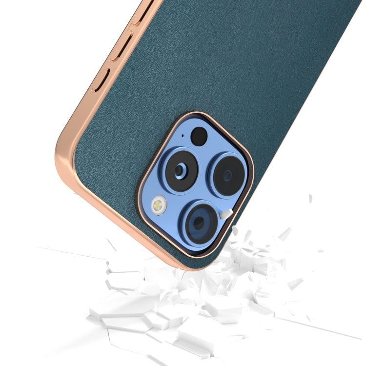 For iPhone 16 Pro Max ABEEL Electroplating Frame Genuine Leather Xiaoya Series Phone Case