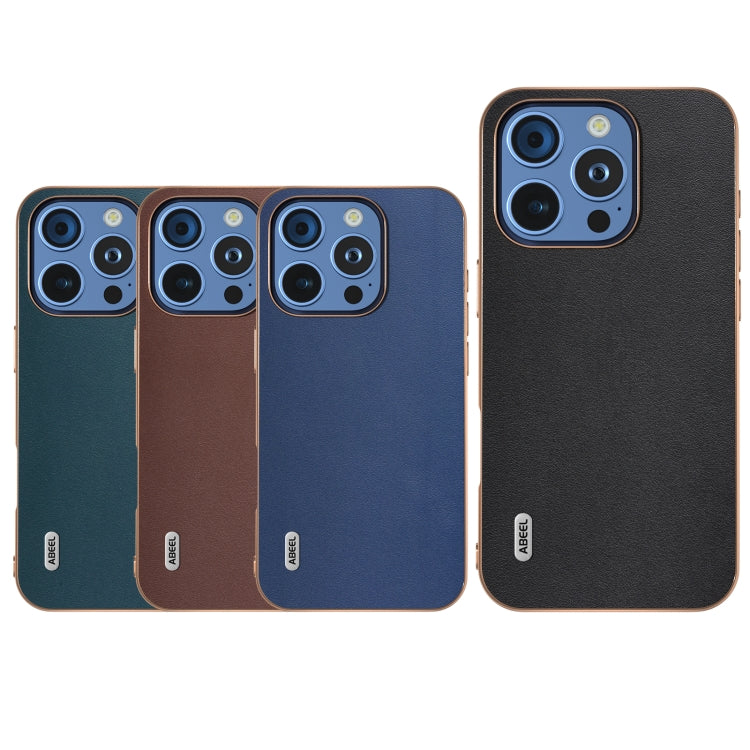 For iPhone 16 Pro Max ABEEL Electroplating Frame Genuine Leather Xiaoya Series Phone Case