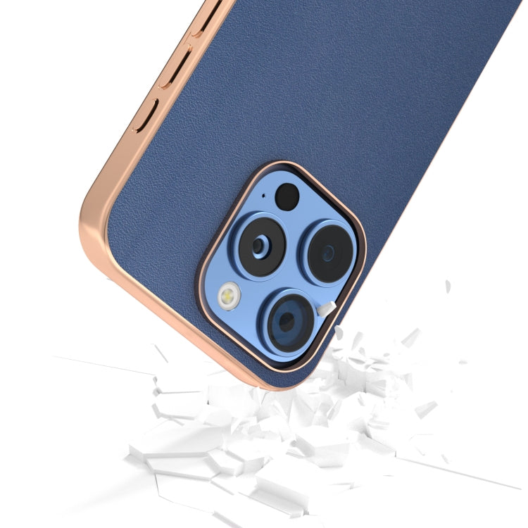 For iPhone 16 Pro ABEEL Electroplating Frame Genuine Leather Xiaoya Series Phone Case