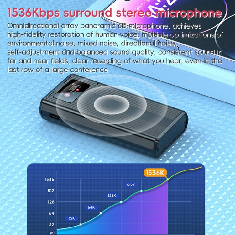 ZD42B Magnetic Sound Control Smart Noise Reduction Voice Recorder, Memory:32GB - Black