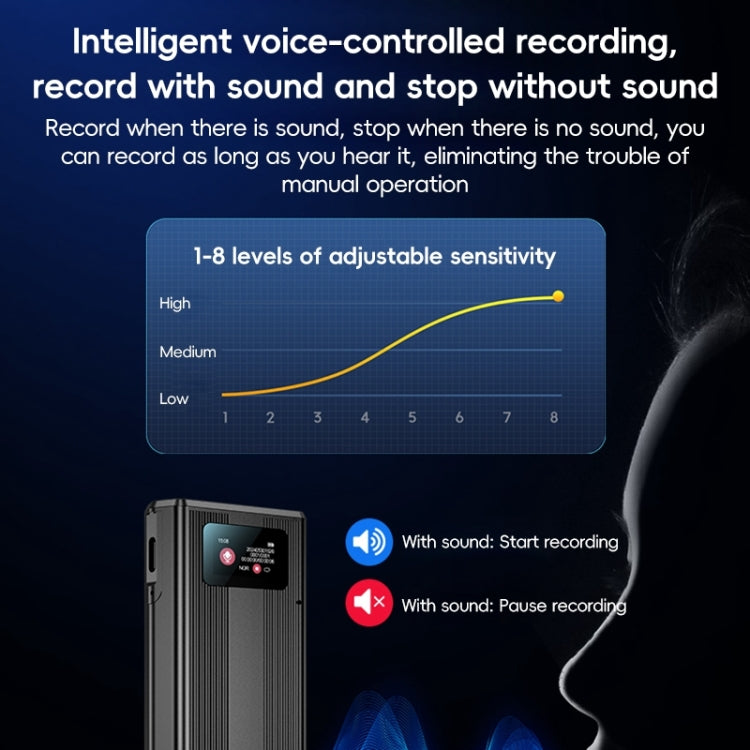 ZD42B Magnetic Sound Control Smart Noise Reduction Voice Recorder, Memory:32GB - Black