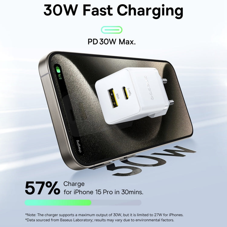 Baseus PD30W USB, USB-C / Type-C Fast Charger, Plug Type:EU Plug