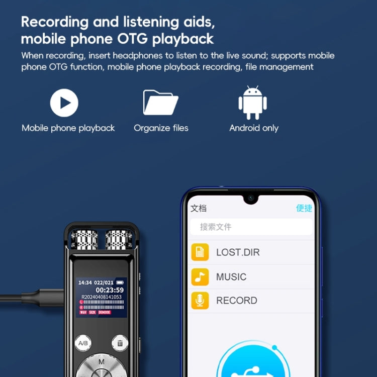 ZD43B Omnidirectional Dual Mic Smart Noise Reduction Voice Recorder, Memory:32GB - Black