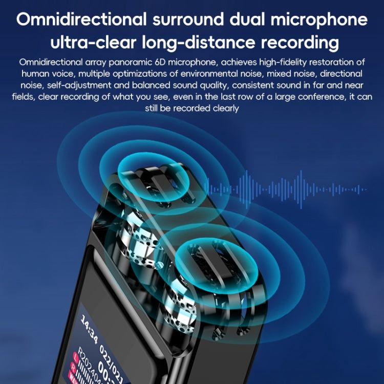 ZD43B Omnidirectional Dual Mic Smart Noise Reduction Voice Recorder, Memory:64GB - Black