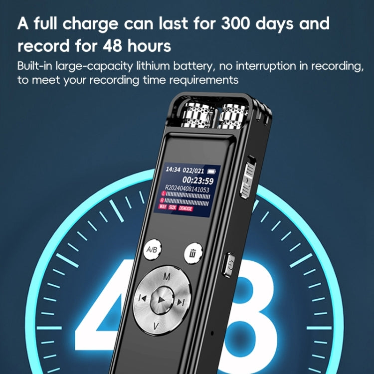 ZD43B Omnidirectional Dual Mic Smart Noise Reduction Voice Recorder, Memory:64GB - Black