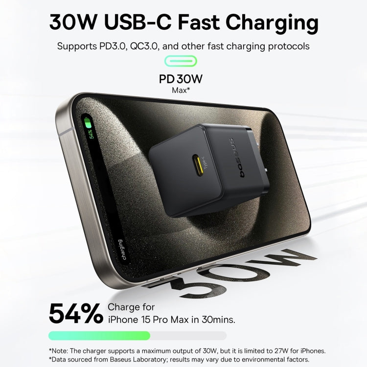 Baseus PD30W USB-C / Type-C Fast Charger, Plug Type:US Plug