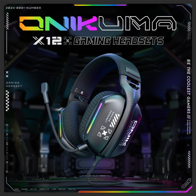 ONIKUMA X12 USB /  3.5mm Wired RGB Light Gaming Headset with Mic, Cable length: 2.2m - Black