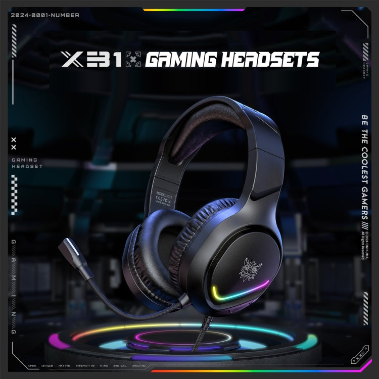 ONIKUMA X31 USB / 3.5mm Wired RGB Light Gaming Headset with Mic, Cable length: 2.2m - Black