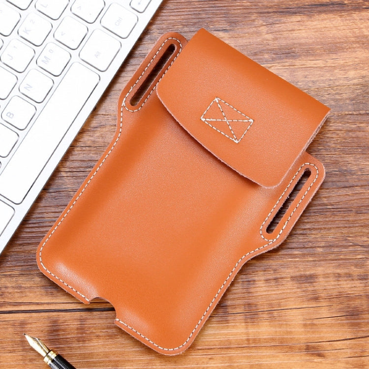 Leather Mobile Phone Waist Bag Protective Bag(Brown)