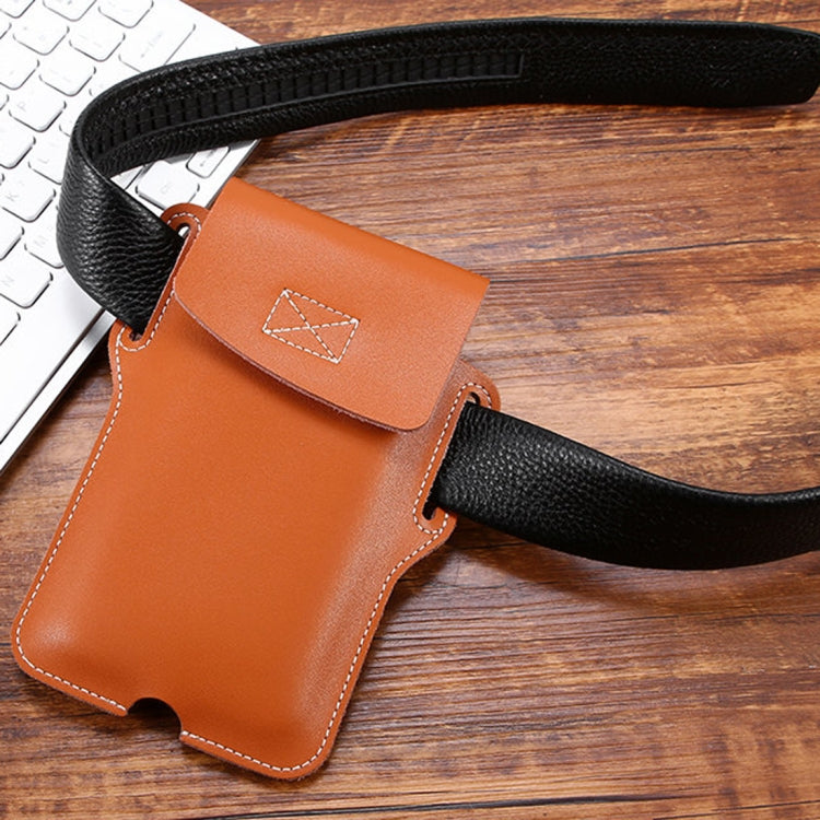 Leather Mobile Phone Waist Bag Protective Bag(Brown)