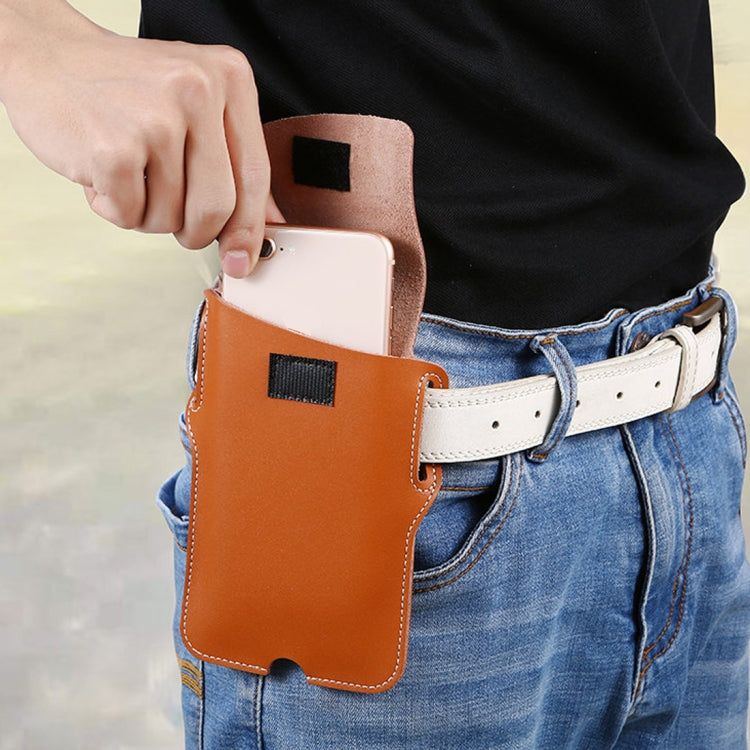 Leather Mobile Phone Waist Bag Protective Bag(Brown)