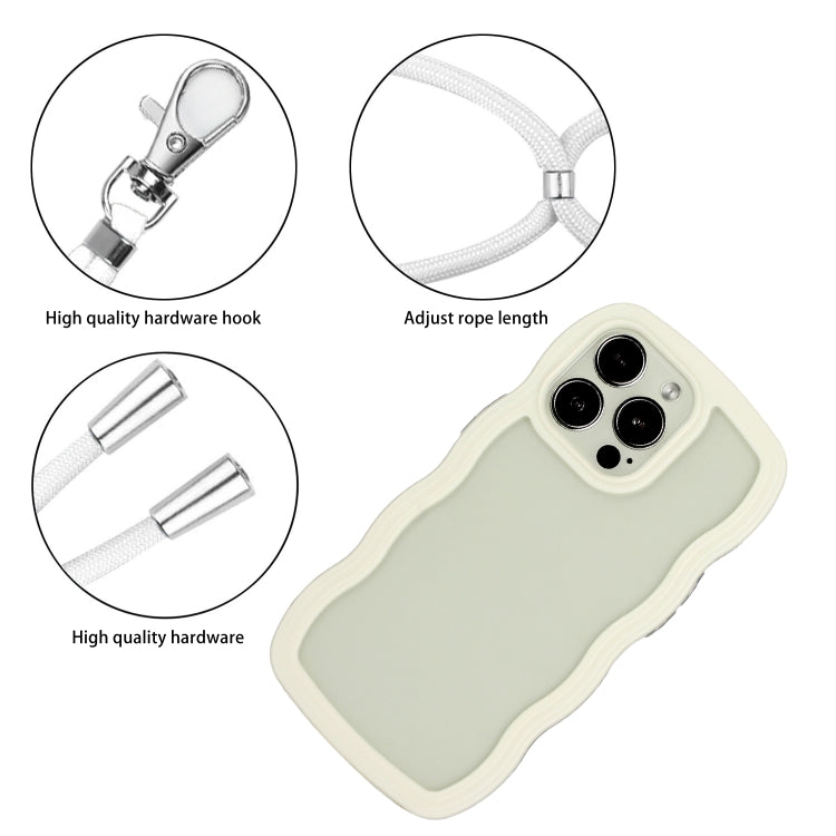 For iPhone 16 Pro Max Candy Color Wave TPU Clear PC Phone Case with Lanyard