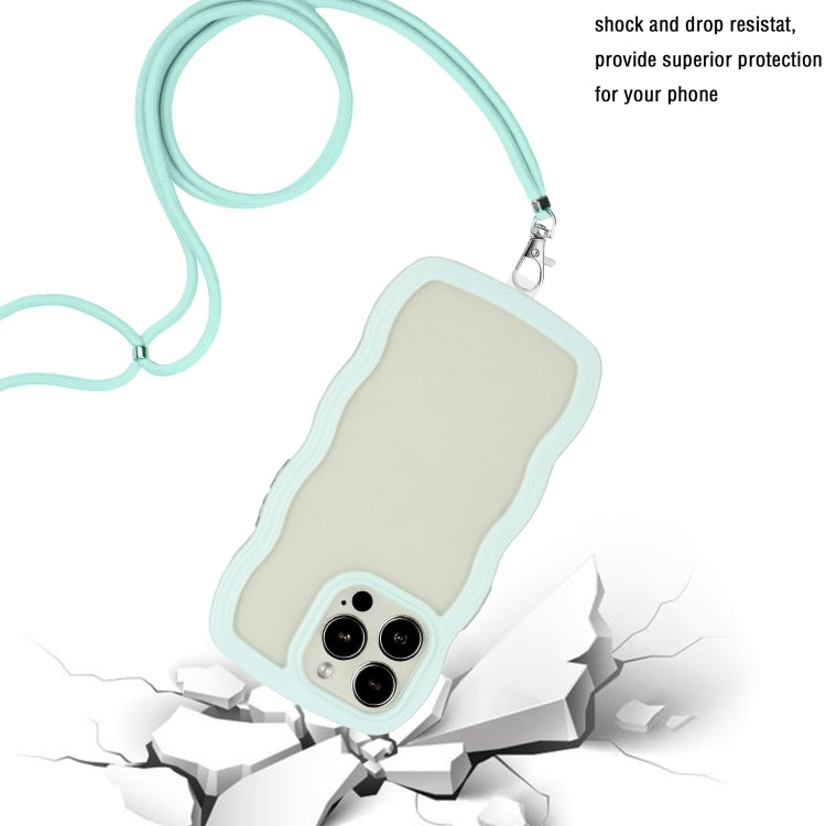 For iPhone 16 Pro Max Candy Color Wave TPU Clear PC Phone Case with Lanyard