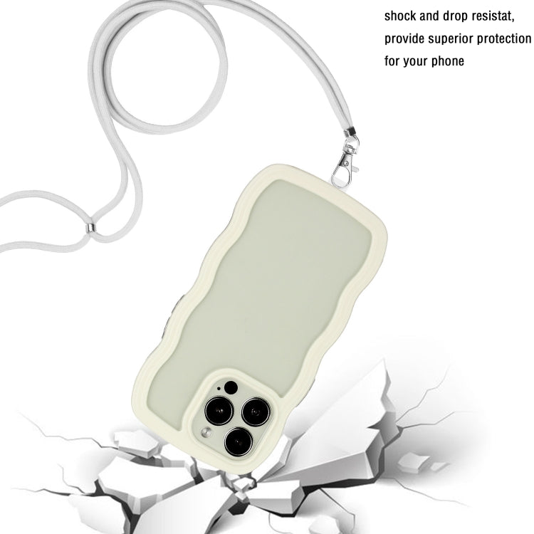 For iPhone 16 Pro Candy Color Wave TPU Clear PC Phone Case with Lanyard