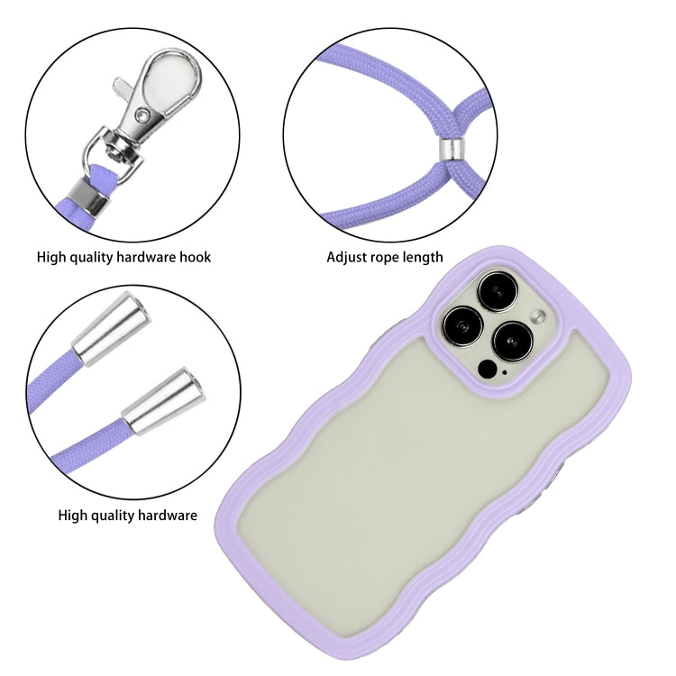 For iPhone 16 Pro Candy Color Wave TPU Clear PC Phone Case with Lanyard