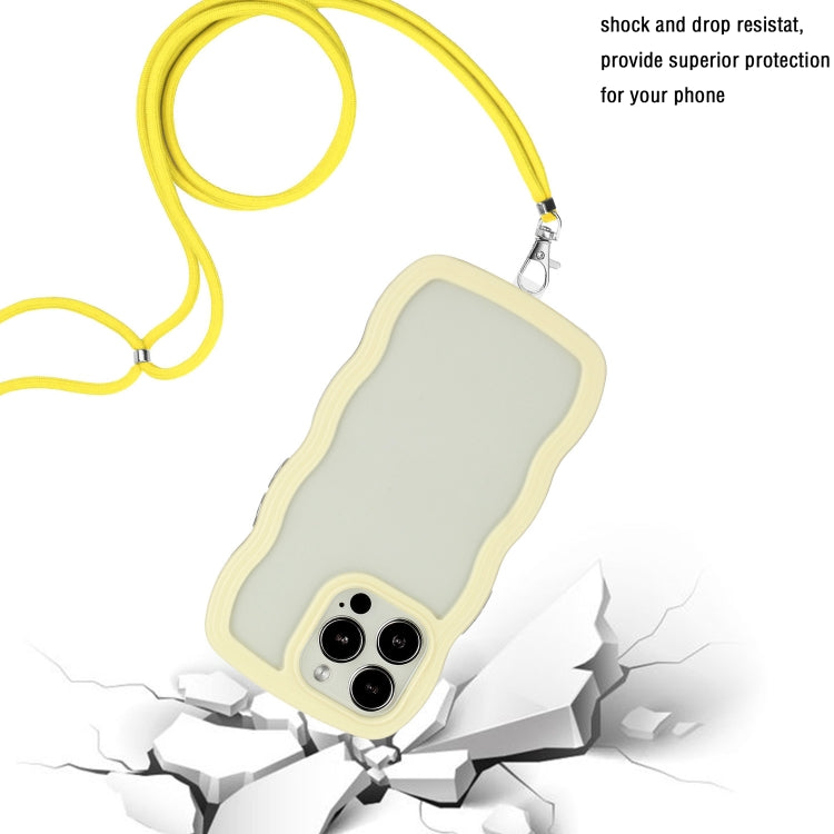For iPhone 16 Pro Candy Color Wave TPU Clear PC Phone Case with Lanyard