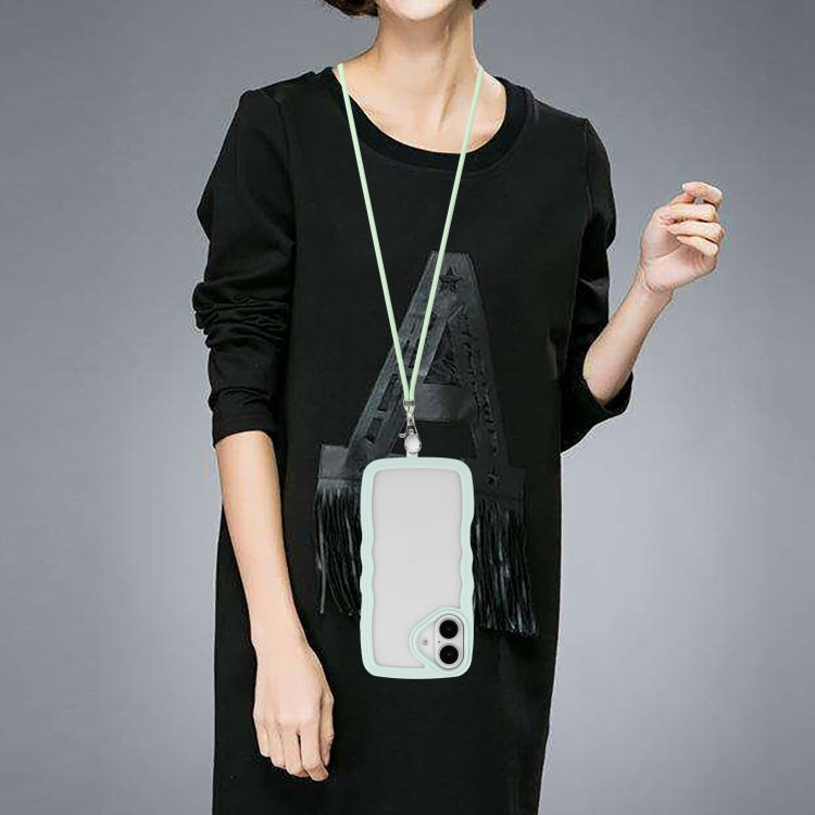 For iPhone 16 Plus Candy Color Wave TPU Clear PC Phone Case with Lanyard