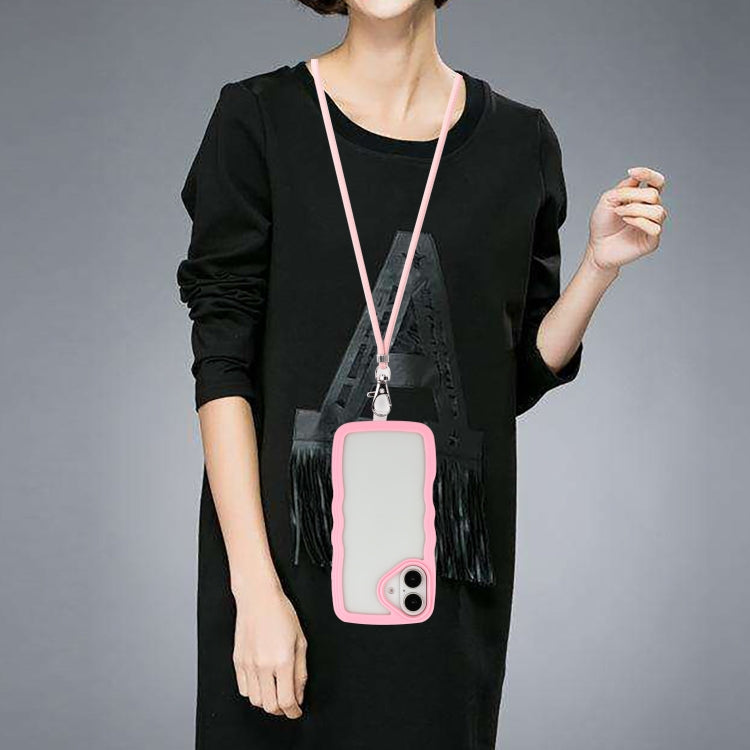 For iPhone 16 Plus Candy Color Wave TPU Clear PC Phone Case with Lanyard