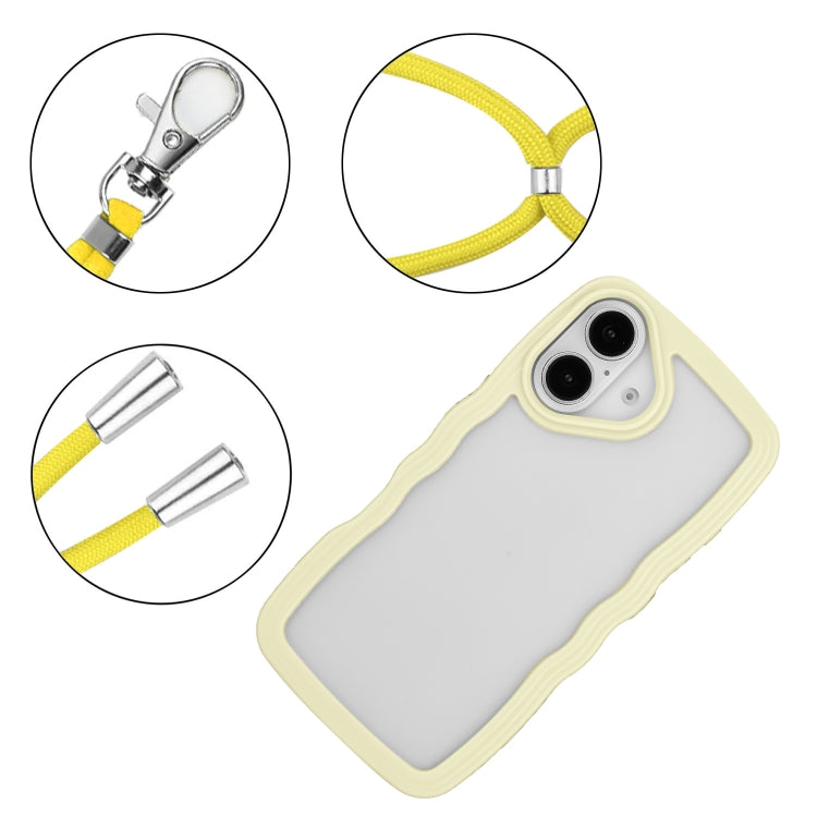 For iPhone 16 Plus Candy Color Wave TPU Clear PC Phone Case with Lanyard