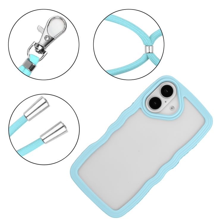 For iPhone 16 Candy Color Wave TPU Clear PC Phone Case with Lanyard