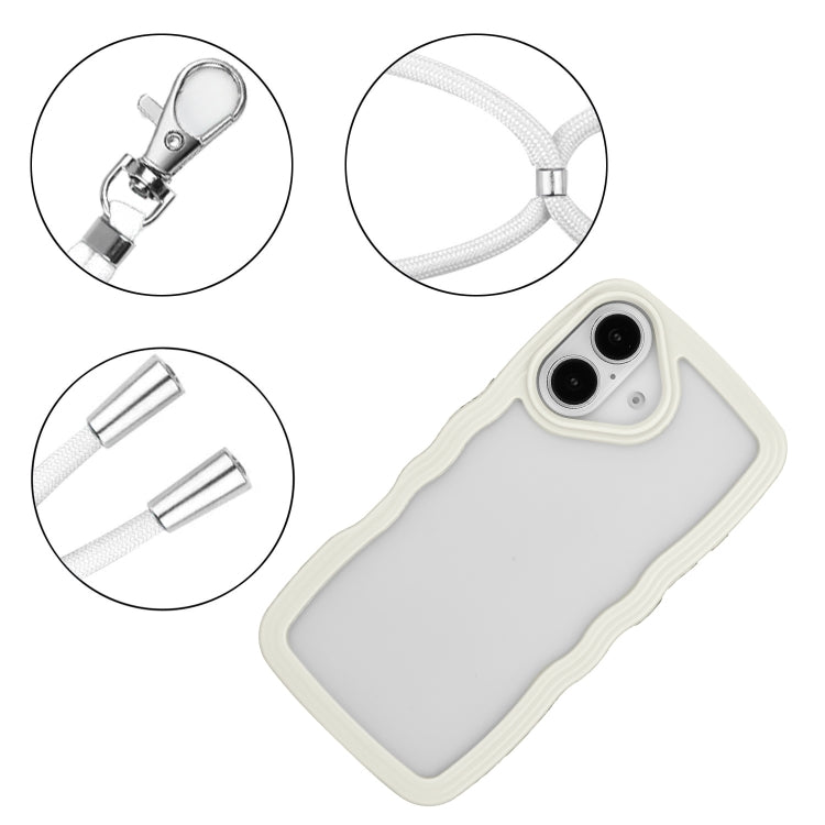 For iPhone 16 Candy Color Wave TPU Clear PC Phone Case with Lanyard