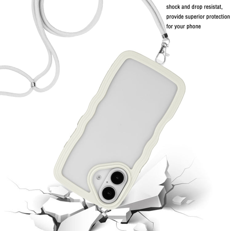 For iPhone 16 Candy Color Wave TPU Clear PC Phone Case with Lanyard