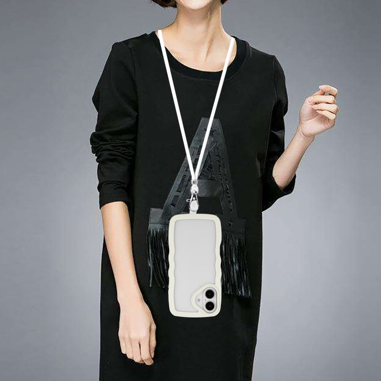 For iPhone 16 Candy Color Wave TPU Clear PC Phone Case with Lanyard