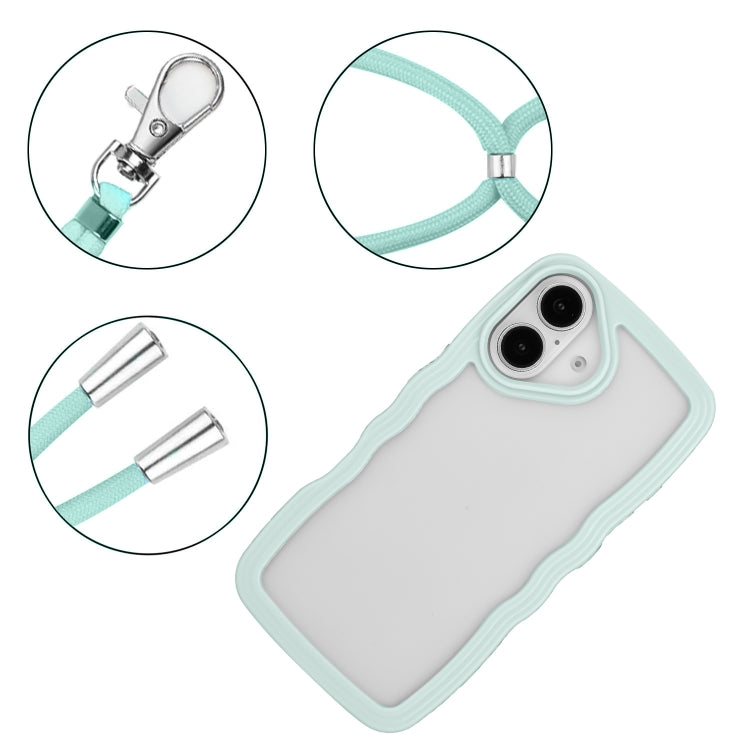 For iPhone 16 Candy Color Wave TPU Clear PC Phone Case with Lanyard